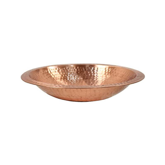 14 in. W Round Satin Hammered Solid Copper Birdbath Bowl with Rim, Garden Accent, Outdoor Accessory