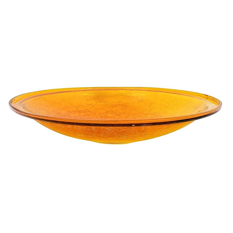 14 in. Dia Mandarin Orange Reflective Crackle Glass Birdbath Bowl