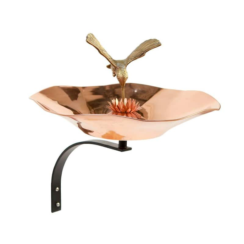 13.25 in. Dia Copper Plated Hummingbird Birdbath Bowl with Wall Mount Bracket