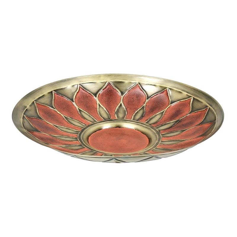 16 in. Dia Antique and Patina Red African Daisy Birdbath