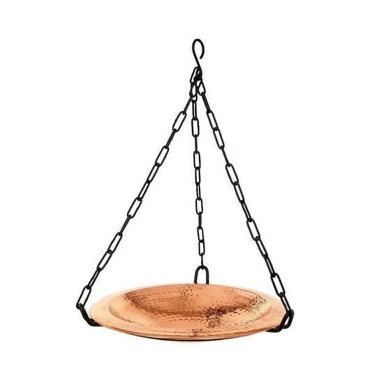 12.5 in. Dia Polished Copper Plated Hammered Copper Hanging Birdbath Bowl