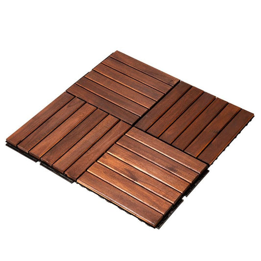 12x 12Square Acacia Wood Interlocking Flooring Tiles Striped Pattern Pack of 10 Tiles