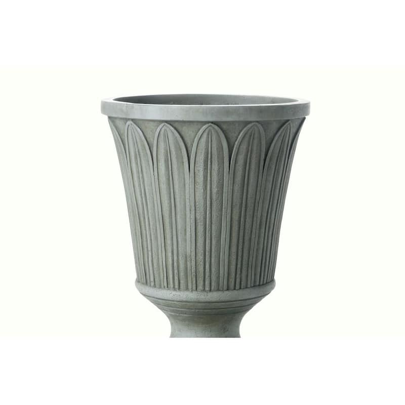 14.25 in. Dia Aged Moss Fiberstone Longleaf Urn with Drain Hole and Plug