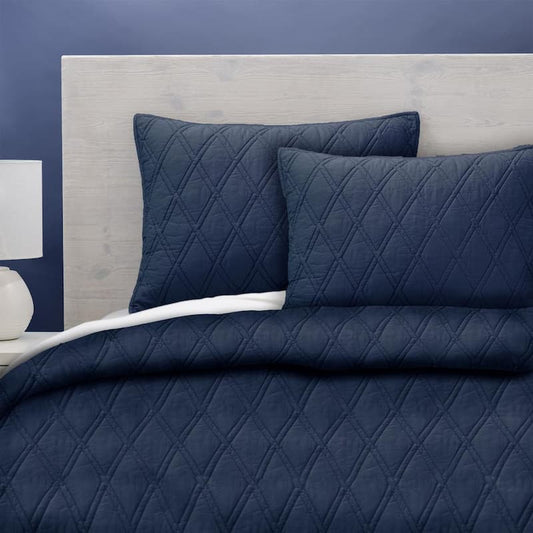 100% Cotton Navy Sateen King Coverlet Set