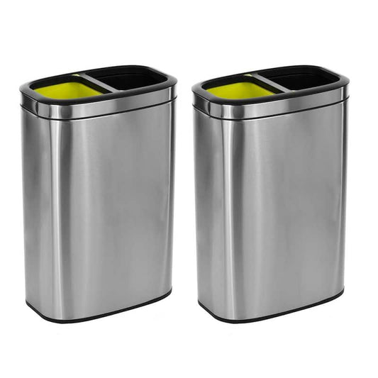 10.5 Gal. Stainless Steel Open Top Dual Compartment Trash Can (2-Pack)