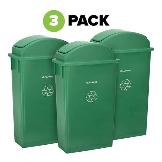 23 Gal. Green Plastic Commercial Slim Trash Can with Dome Lid (3-Pack)