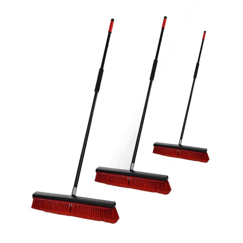 18 in. Red Indoor Smooth Surface 2-in-1 Squeegee Push Broom ((3-Pack))