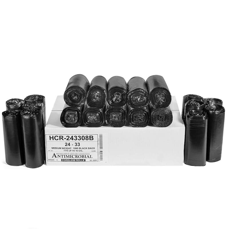 12 Gal. to 16 Gal. 24 in. x 33 in. 8 mic (eq) Black Equivalent High Density Garbage Trash Bags (1000-Count)