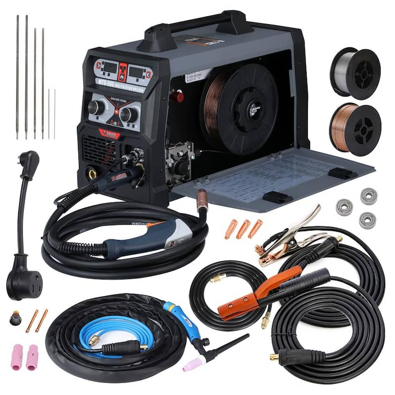 205 Amp MIG Wire Feed/Flux Core/TIG Torch/Stick Arc Welder, Weld Aluminum with 2T/4T 110-Volt/230-Volt Welding