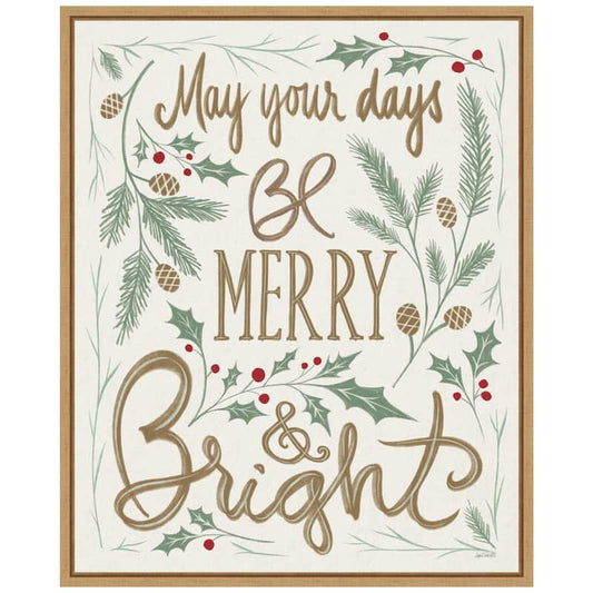 16 in. W x 19.62 in. H Merry and Bright Holly Christmas Holiday Framed Canvas Box Wall Art