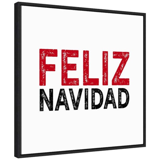 22 in. Canvas Feliz Navidad Black Red Christmas Holiday Framed Box Wall Art