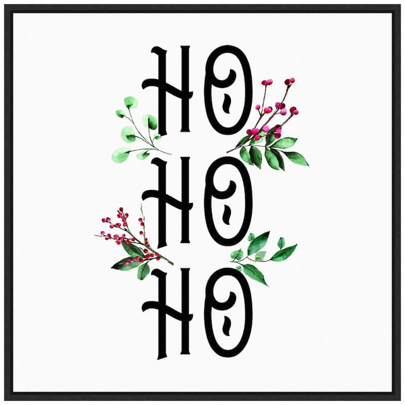 22 in. Ho Ho Ho Berries Christmas Holiday Framed Canvas Box Wall Art