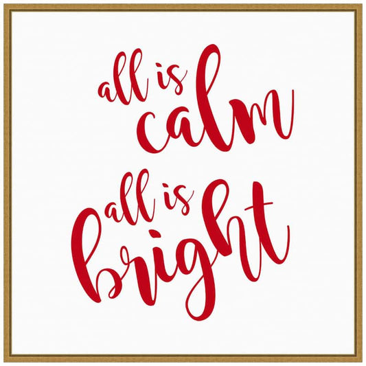 22 in. All is Calm Script Red Christmas Holiday Framed Canvas Box Wall Art