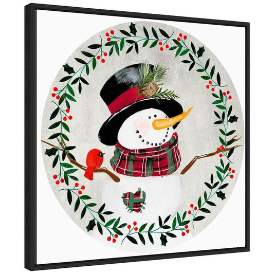 22 in. Canvas Folk Snowman Forest Collection C Christmas Holiday Framed Box Wall Art