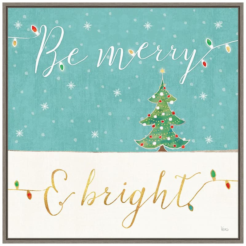 22 in. Be Merry and Bright Christmas Tree Christmas Holiday Framed Canvas Box Wall Art