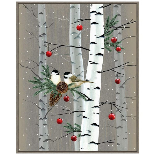 22.5 in. W x 27.75 in. H Birch Birds II Christmas Holiday Framed Canvas Box Wall Art