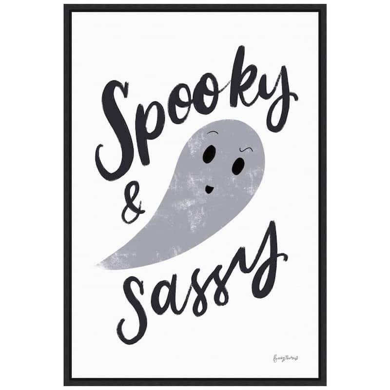 23.25 in. x 16 in. Sophisticated Spooky I BW Framed Halloween Holiday Canvas Wall Art