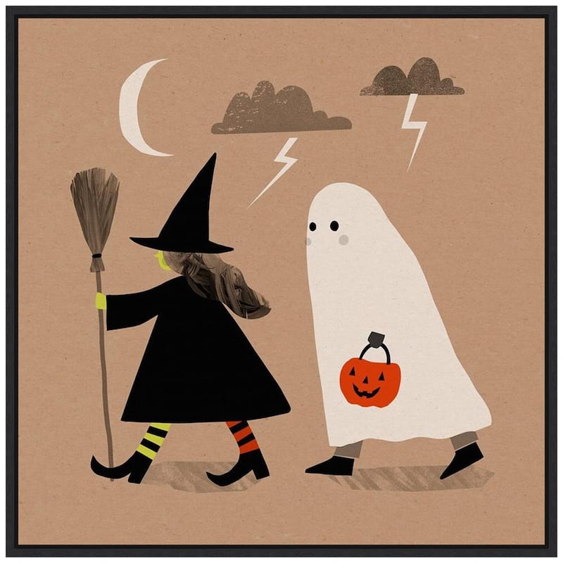 22 in. Halloween Witch Ghost Graphic III Framed Halloween Holiday Canvas Wall Art