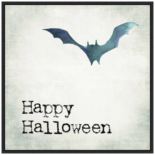 22 in. Happy Halloween Bat Grunge Framed Halloween Holiday Canvas Wall Art