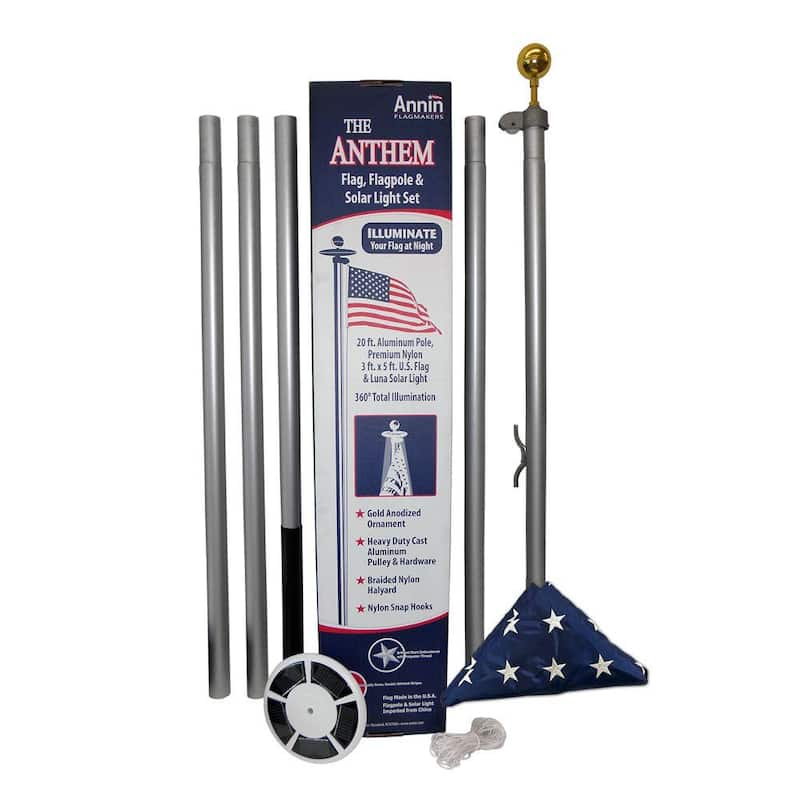 20 ft. Aluminum Flagpole with 3 ft. x 5 ft. Nylon US Flag and Solar Light