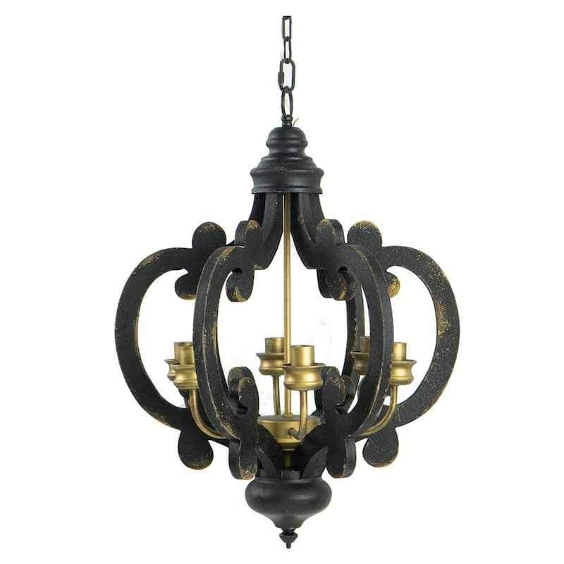 20.5 in. x 18 in. x 24 in. 6-Light Antique Black Chandelier