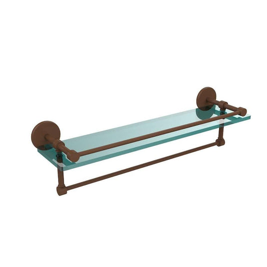 22 in. L x 5 in. H x 5 in. W Gallery Clear Glass Bathroom Shelf with Towel Bar in Antique Bronze