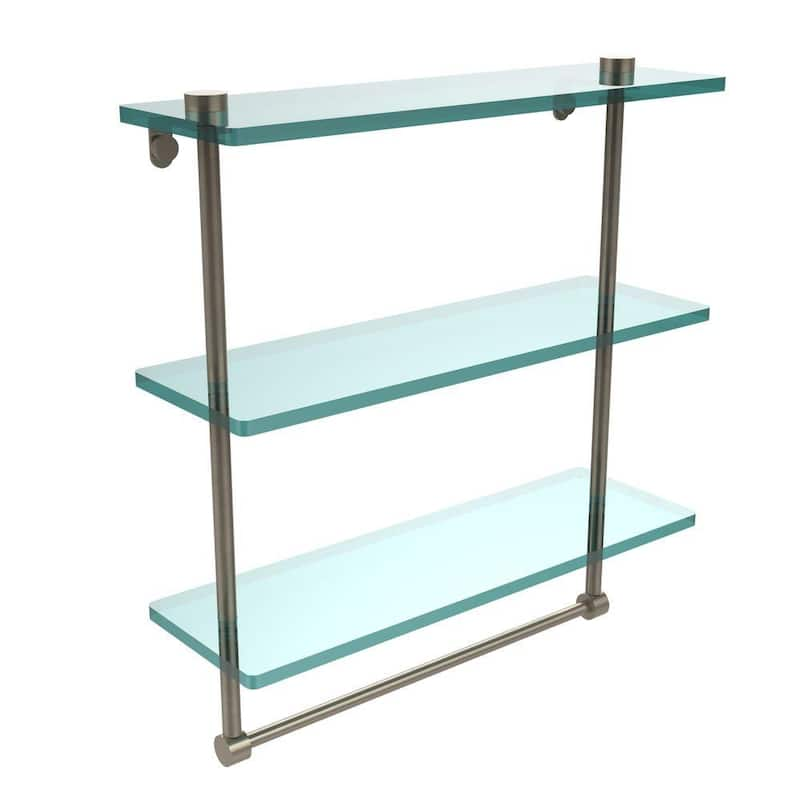 16 in. L x 18 in. H x 5 in. W 3-Tier Clear Glass Bathroom Shelf with Towel Bar in Antique Pewter