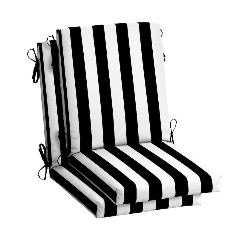 20 in. x 20 in. Black Cabana Stripe High Back Outdoor Dining Chair Cushion (2-Pack)