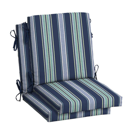 18 in. x 16.5 in. Mid Back Outdoor Dining Chair Cushion in Sapphire Aurora Blue Stripe (2-Pack)