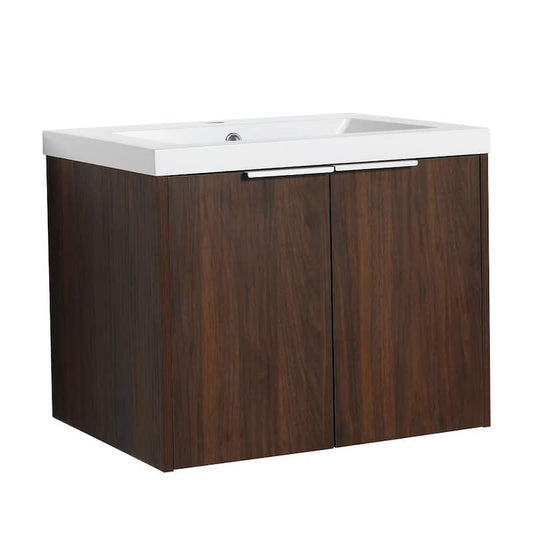 24 in. W x 18 in. D x 19 in. H in Dark Brown Floating Bathroom Vanity with Glossy White Resin Basin Top