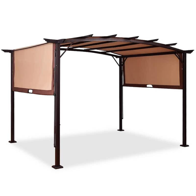 12 ft. x 9 ft. Beige Dark brown Black Outdoor Pergola Gazebo Canopy Sun Shelter with Steel Frame