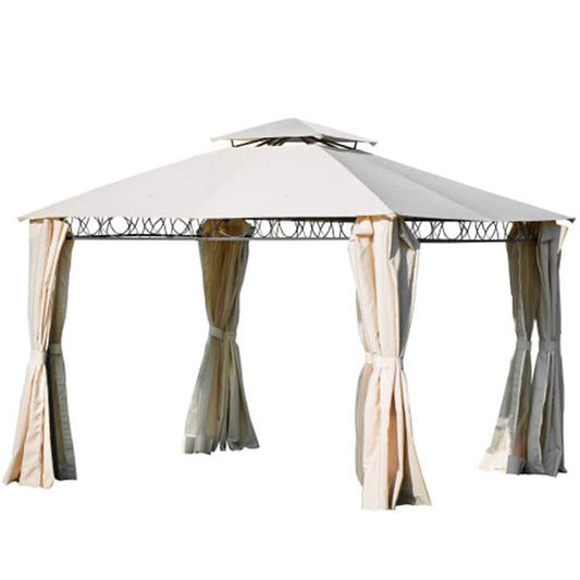 10.5 ft. x 10.5 ft. Beige Quality Double Tiered Grill Canopy, Outdoor BBQ Gazebo Tent with UV Protection