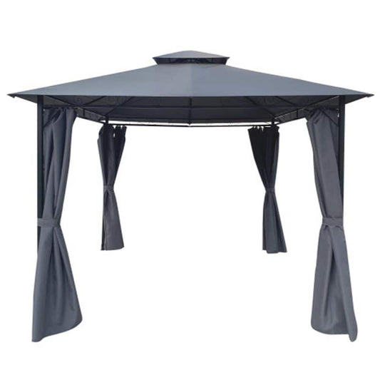 10 ft. x 10 ft. Dark Grey Outdoor Patio Garden Gazebo Tent, Outdoor Shading, Gazebo Canopy with Curtains