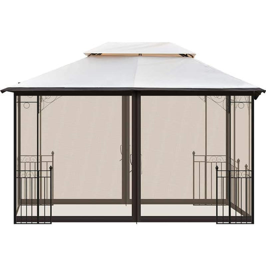 13 ft. x 9.7 ft. Iron Patio Outdoor Gazebo, Double Roof Soft Canopy Garden Backyard Gazebo with Mosquito Netting