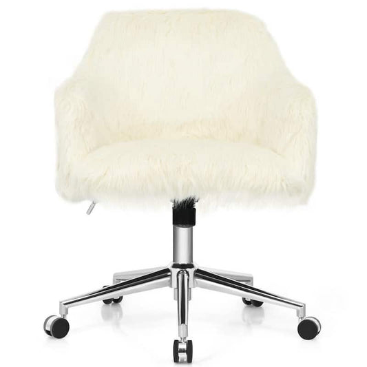 23.5 in. L x 23.5 in. W x 34.5 in. H Beige Faux Fur Height Adjustable Swivel Rocking Vanity Seat