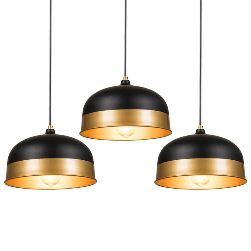 1-Light Black Linear Dome Hanging Barn Light Industrial Pendant Light (3-Piece)