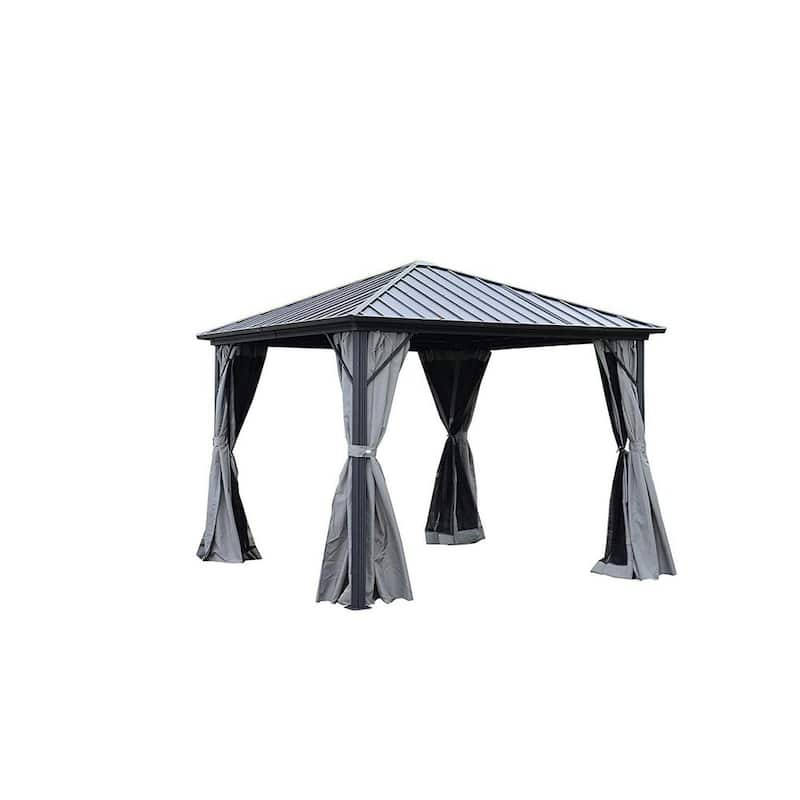 10 ft. x 10 ft. Black Gazebo with Mosquito Net and Curtain