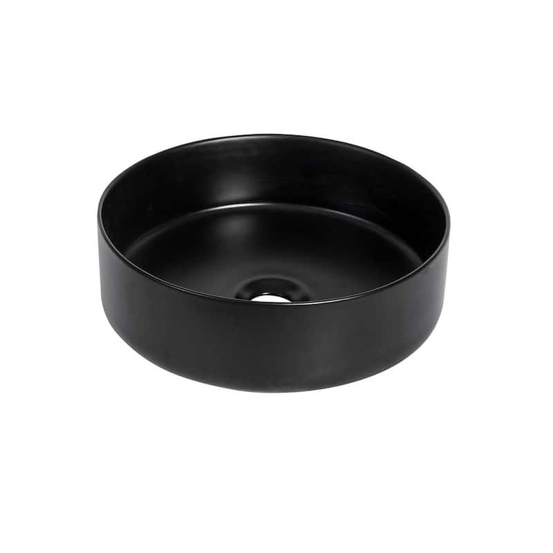 14 in. Matte Black Ceramic Round Vessel Bathroom Vanity Sink