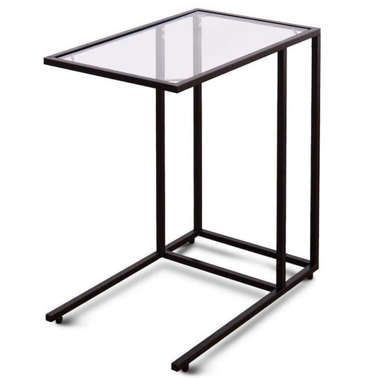 21.8 in. Black 25.6 in. C Table Glass Top End Table with Adjustable Feet