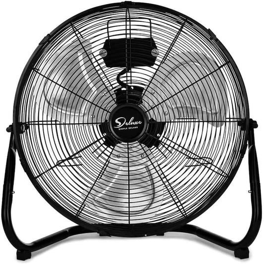 20 in. 3-Speed High-Velocity Industrial Heavy Duty Metal Floor Fan in Black with Tilting Head for Outdoor/Indoor Use