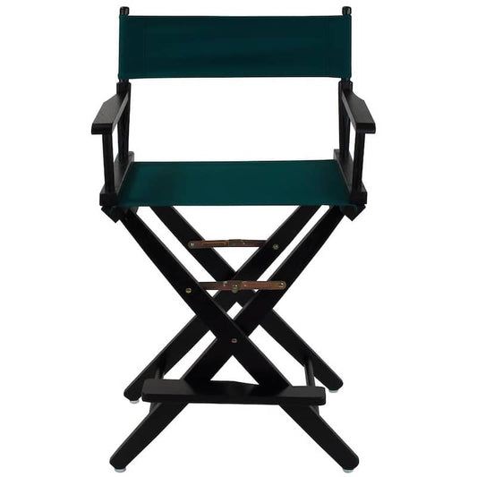 24 in. Extra-Wide Black Wood Frame/Hunter Green Canvas Seat Folding Directors Chair