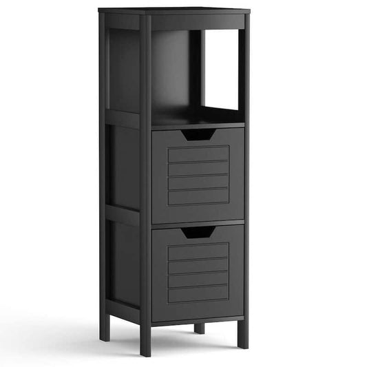 12 in. W x 12 in. D x 35 in. H Black Bathroom Wooden Floor Linen Cabinet with 2-Drawers