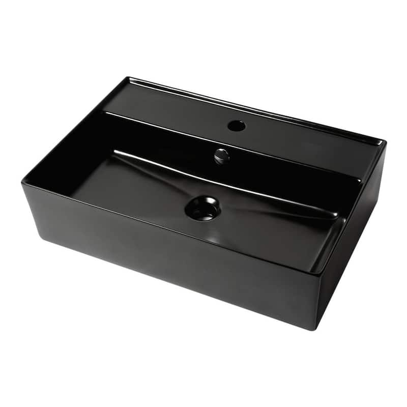 23.38 in. Above Mount Porcelain Rectangular Vessel Sink in Black Matte