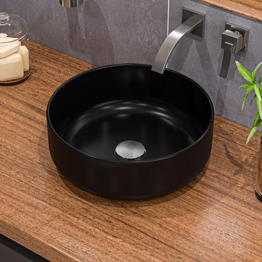 15.5 in. Above Mount Porcelain Round Vessel Sink in Black Matte