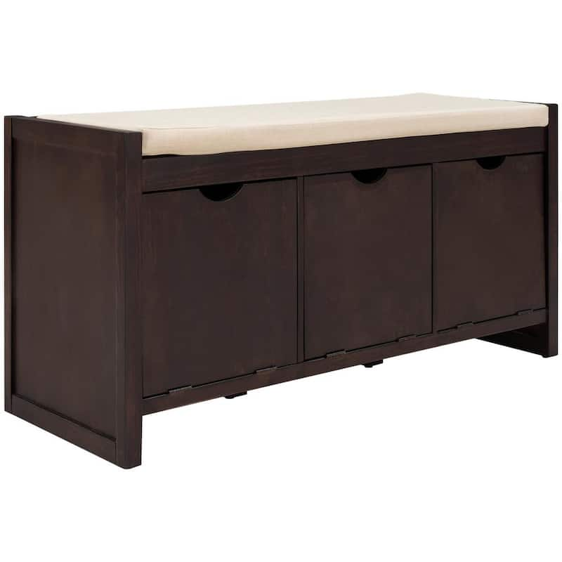 19.8 in. x 14 in. x 39 in. Brown Storage Bench with Removale Cushion and 3-Flip Lock Storage Cubbies