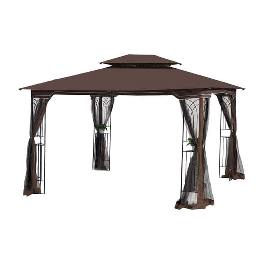 10 ft. x 13 ft. Brown Outdoor Patio Gazebo Canopy Tent With Ventilated Double Roof And Mosquito net