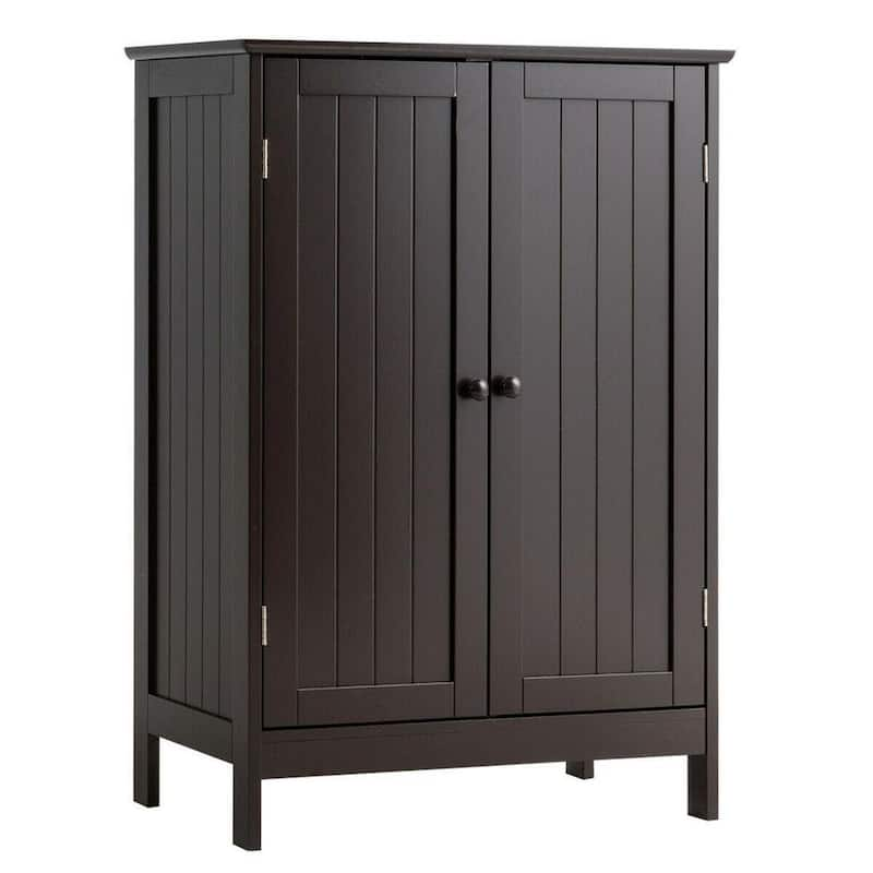 23.5 in. W x 14 in. D x 34.5 in. H Brown Bathroom Floor Storage Double Door Linen Cabinet