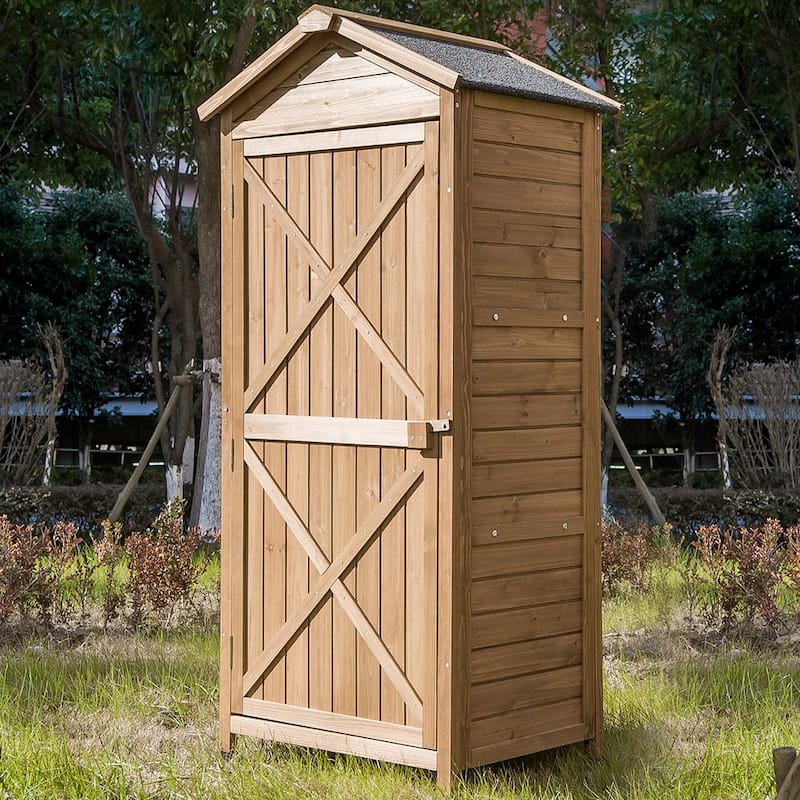 2.1 ft. W x 1.5 ft. D Brown Outdoor Wooden Storage Sheds, Fir Wood Lockers with Workstation(3.5 sq. ft.)