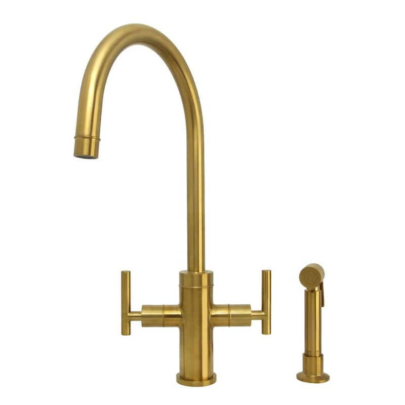 2-Handles Standard Kitchen Faucet with Side Spray in Brushed Gold