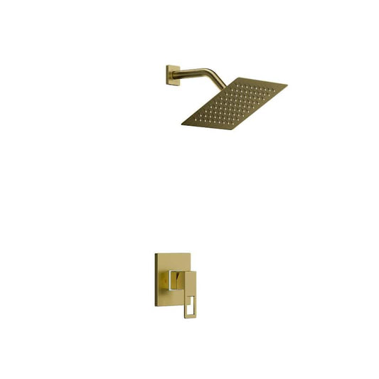 1-Spray Patterns with 1.5 GPM 8 in. Wall Mount Square Fixed Shower Head Adjustable Temperature Flow in Gold